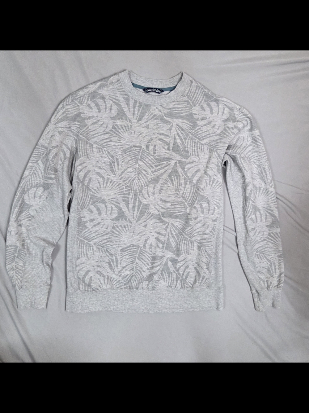 Chubbies Mens S Gray Tropical Palm Leaf Fleece Crewneck Sweatshirt Small